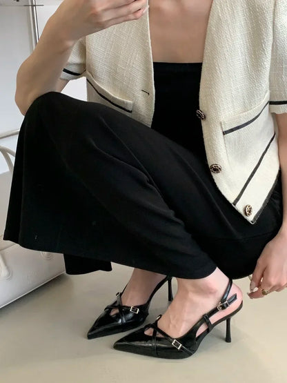 Sexy Street Style Buckle Strap Women Pumps Elegant Pointed Toe Thin Low Heels Slingback Banquet Party Shoes
