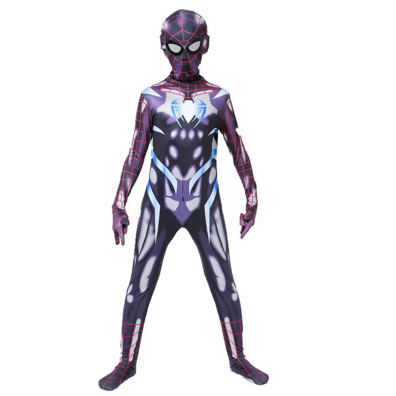 New Remy Jumpsuit with Halloween Superhero Web Spider Mask Costume for Boys Girls Soft Breathable Fabric Party Dress Up Cosplay