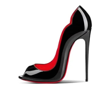 leopard print fish mouth patent leather high heels for women slim heels with pointed toes shallow mouth party shoes big size12cm