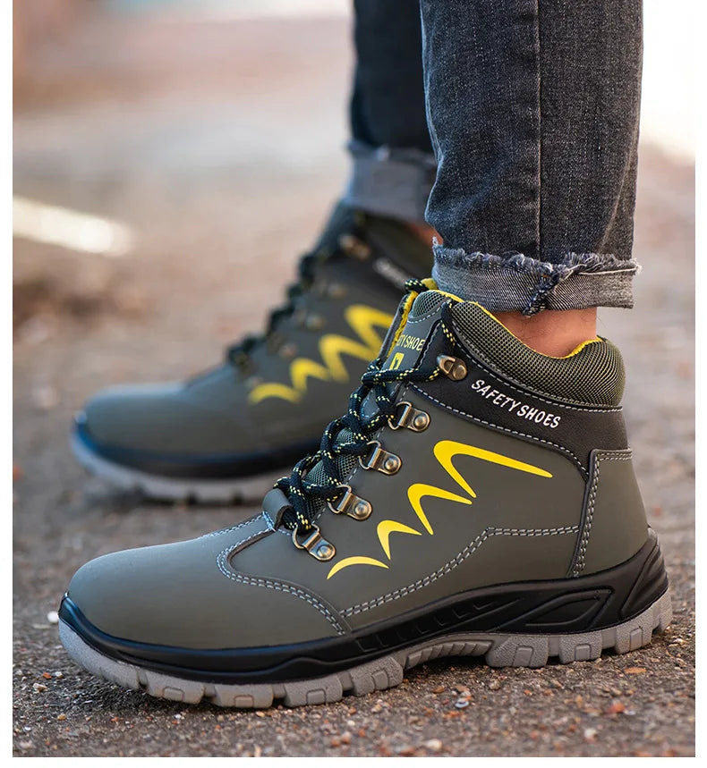 Waterproof  Indestructible Men Safety Shoes Construction Steel Toe Work Boots Non Slip Navy Platform Botas For Men Shoes