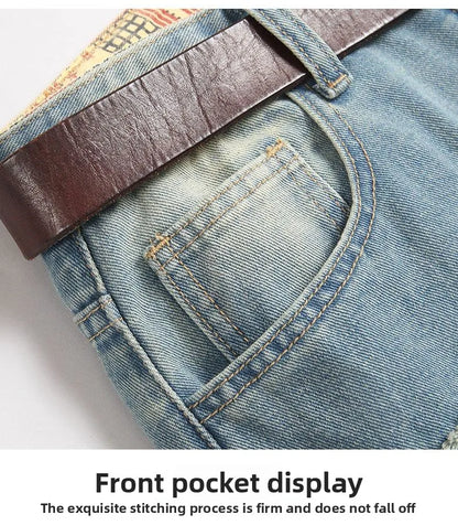 Autumn Men's New Light Blue Slim Fit Jeans Men's Ripped Loose Jeans Elastic Hole Versatile High Street Denim Pants Retro Washed
