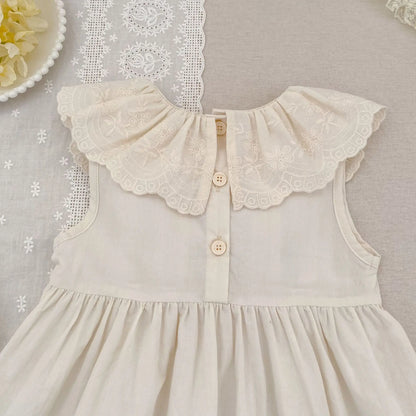 2026 Girls Summer New 2-6Yrs Pure Cotton Sleeveless Lace Collar Baby Girl Dress Children Princess Birthday Sweet Dress