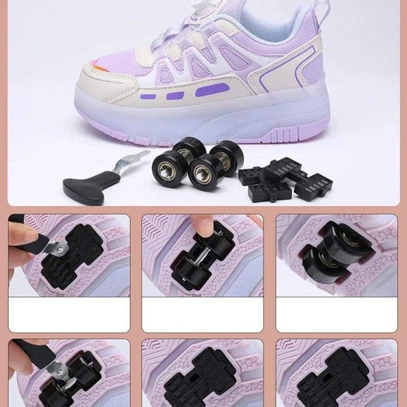 Boys Girls Roller Shoes Pink Blue Four Wheels Luminous Glowing Kids Outdoor Sport Casual Shoes USB Children Led Sneakers Shoes