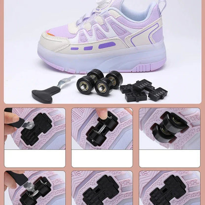 Boys Girls Roller Shoes Pink Blue Four Wheels Luminous Glowing Kids Outdoor Sport Casual Shoes USB Children Led Sneakers Shoes