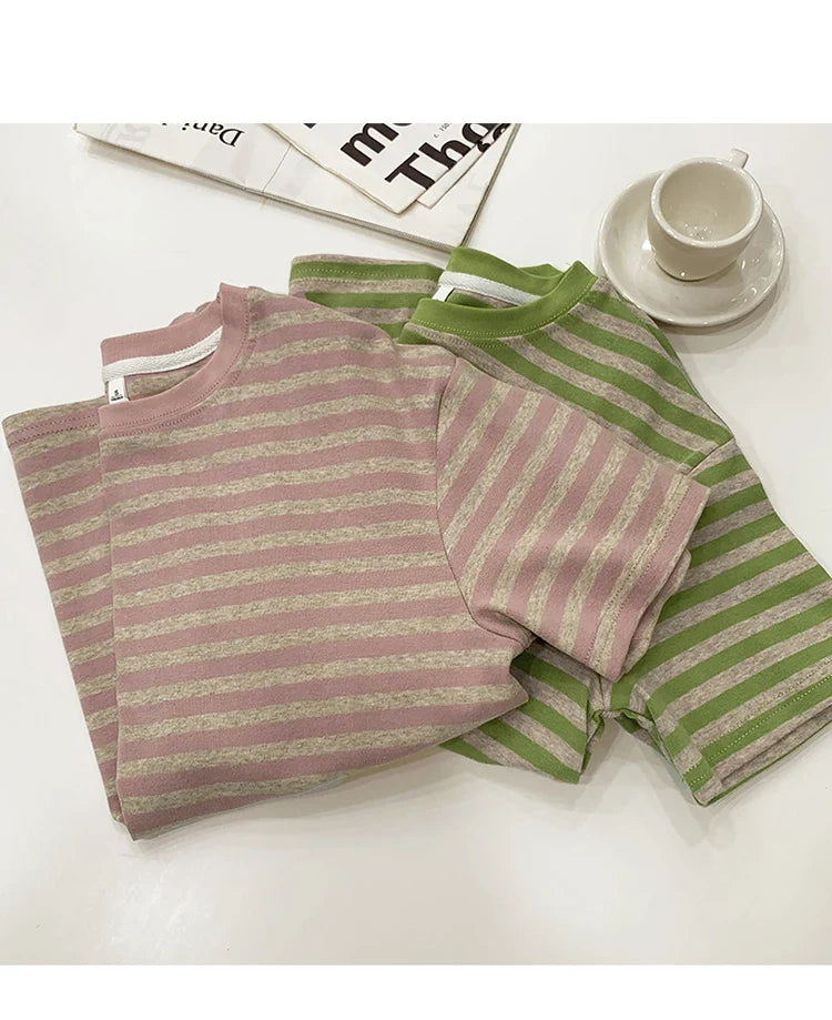 Summer Short Sleeve Striped T-Shirts Versatile Women Knitted Basic Casual Tops Female Cozy Loose Cotton Tees 2023 Harajuku Shirt