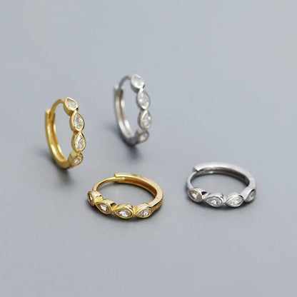 925 Sterling Silver Fashion Simple Drop Row Zircon Ear Buckle for Women Elegant European Hoop Earrings Piercing Jewelry