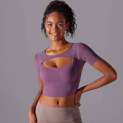 Women's Mesh Yoga Shirt Sexy Short Sleeve T-Shirt Sport Top Blouse Cover Up Quick Dry Gym Clothes Running Fitness Tank Sportwear