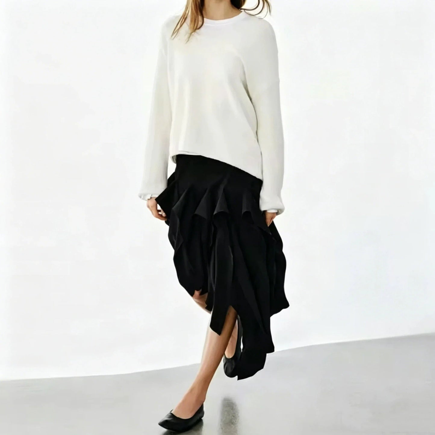 Irregular Hem Skirt Women's New Style Asymmetric mid Waist Skirt Simple Mysterious Personaliti Slimming Style