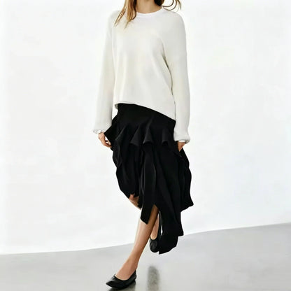 Irregular Hem Skirt Women's New Style Asymmetric mid Waist Skirt Simple Mysterious Personaliti Slimming Style