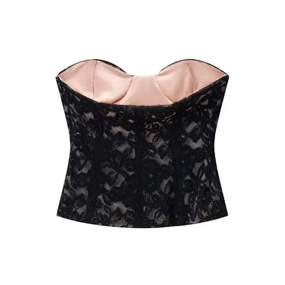 2026 Sexy Chic Black Lace Party Tops Strapless vest Short Evening Club Corset Tops Fashion Y2K Girl Streetwear Tops