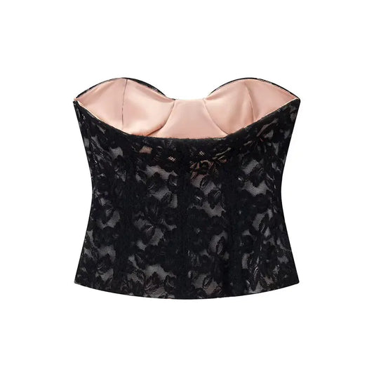 2026 Sexy Chic Black Lace Party Tops Strapless vest Short Evening Club Corset Tops Fashion Y2K Girl Streetwear Tops