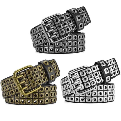Women Belt  Fashion Square Beads, Willow Nails, Three Exhaust Eyes, Punk Street Cool, Personalized Men's and Women's Belts