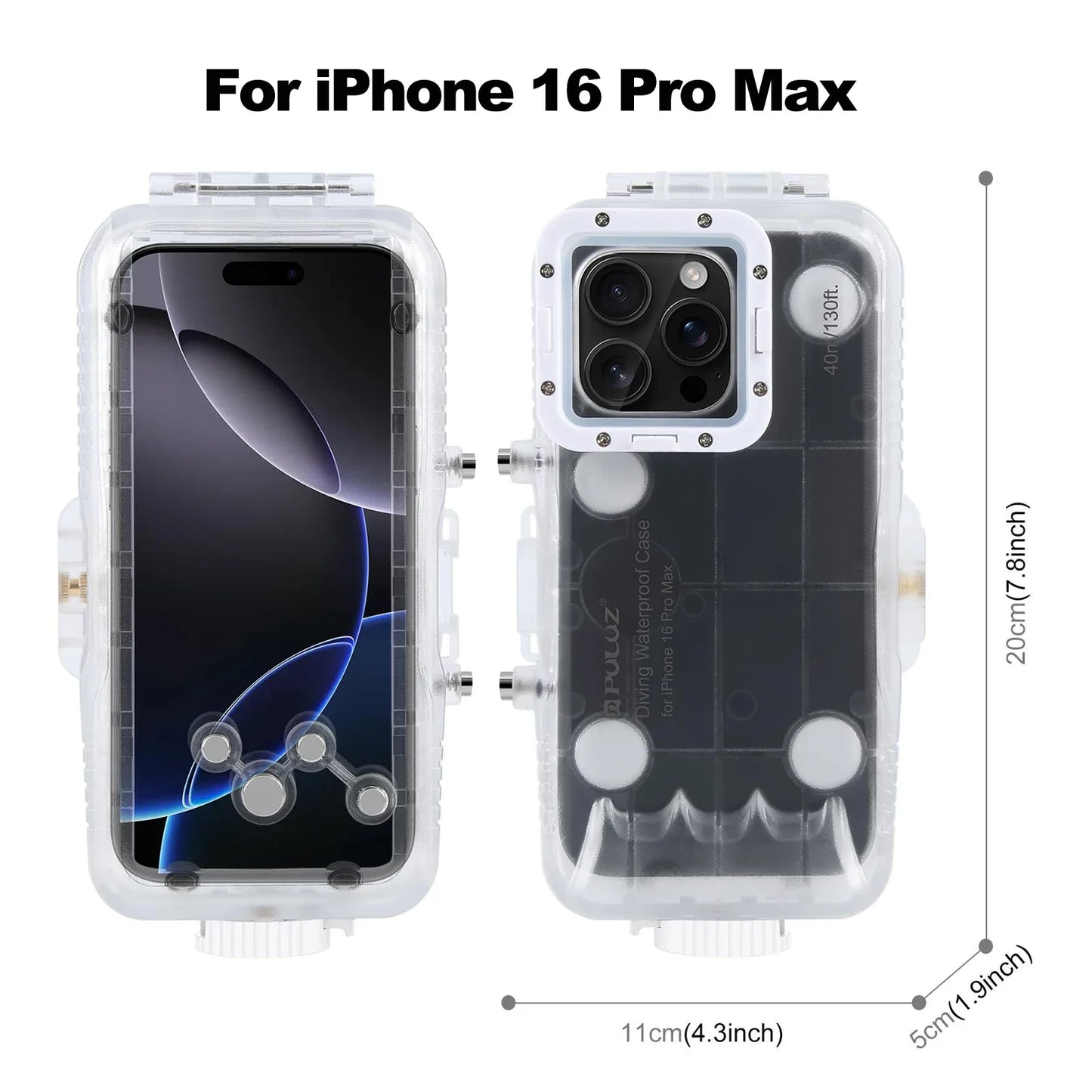 40m/130ft Waterproof Diving Case for iPhone 16 15 14 13 12 11 Pro Max Plus Photo Video Taking Underwater Housing Cover
