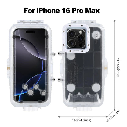 40m/130ft Waterproof Diving Case for iPhone 16 15 14 13 12 11 Pro Max Plus Photo Video Taking Underwater Housing Cover
