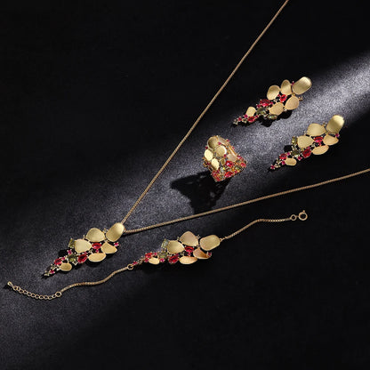Dubai Saudi Arabia Trendy Gold Plated Pendant 4pcs Necklace Set Fashion Women Cubic Zirconia Jewelry Sets Bridal Accessories