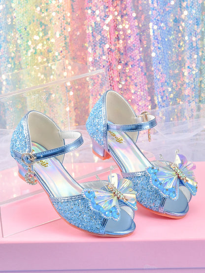 Women's girls' fashionable crystal bow high heels, student princess shoes