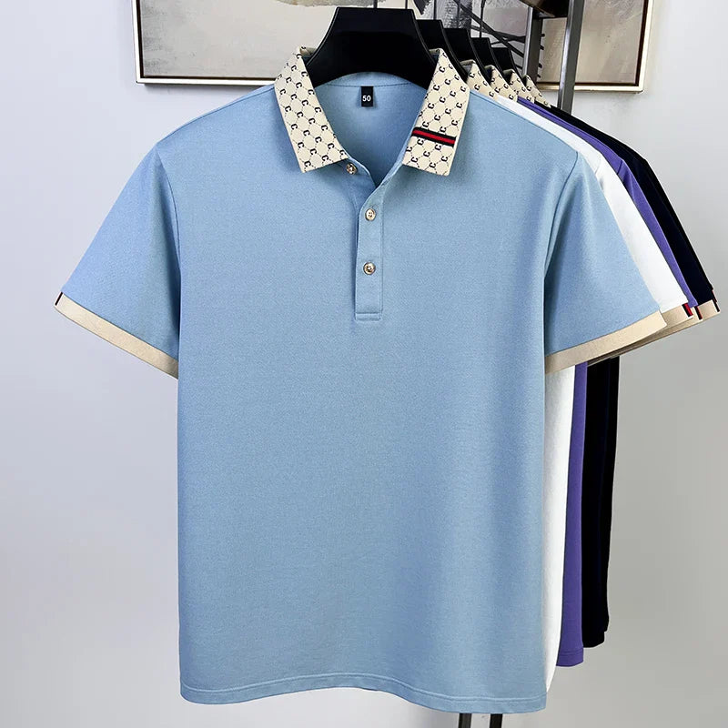 Fashion brand letter jacquard short sleeve high-end men's polo shirt comfortable and breathable summer new casual lapel T-shirt