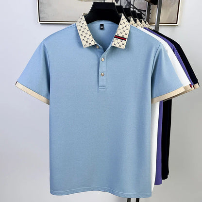 Fashion brand letter jacquard short sleeve high-end men's polo shirt comfortable and breathable summer new casual lapel T-shirt