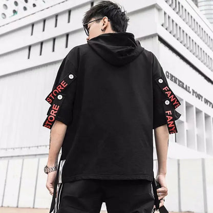 New Men's Hoodies Sweatshirt Autumn Casual Techwear Hip Hop Harajuku Hoodie Men Ribbons Patchwork Japanese Streetwear Darkwear