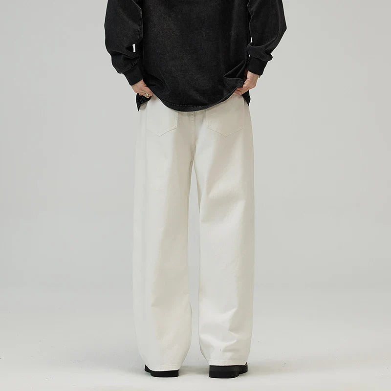 Men Baggy Wide Leg Jeans 100%Cotton Spring Casual Denim Pants Loose Straight Comfort Breathable Fashion Streetwear Male Trousers