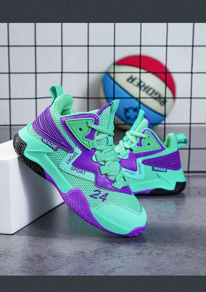 Children Basketball Shoes for Boys Girls Kids Teenagers Breathable Non-slip Lace Up Indoor Outdoor Training Sneakers Tennis Shoe