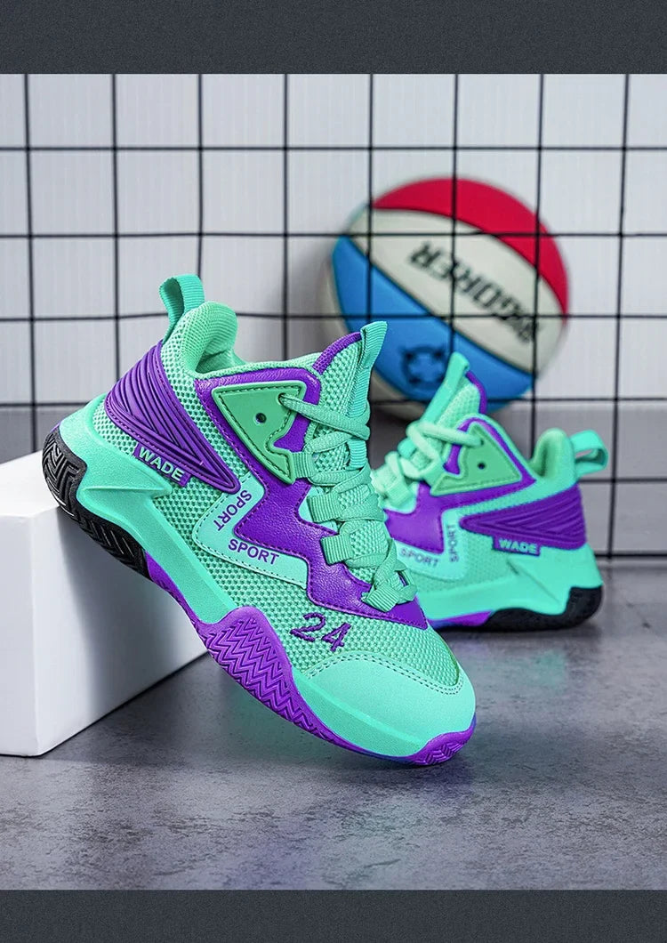 Children Basketball Shoes for Boys Girls Kids Teenagers Breathable Non-slip Lace Up Indoor Outdoor Training Sneakers Tennis Shoe