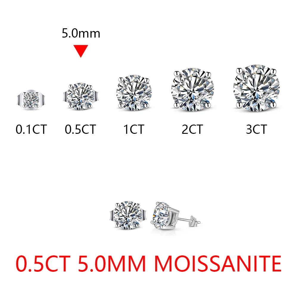 2 Carat 8.0mm D Color Moissanite Stud Earrings For Women Top Quality 100% 925 Sterling Silver Sparkling Wedding Jewelry