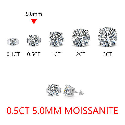 2 Carat 8.0mm D Color Moissanite Stud Earrings For Women Top Quality 100% 925 Sterling Silver Sparkling Wedding Jewelry