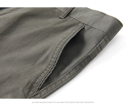 Cotton Pants Men's Straight Leisure Business Trousers Solid Autumn Winter Chinos Belted Pants Dad Elderly Formal Trousers