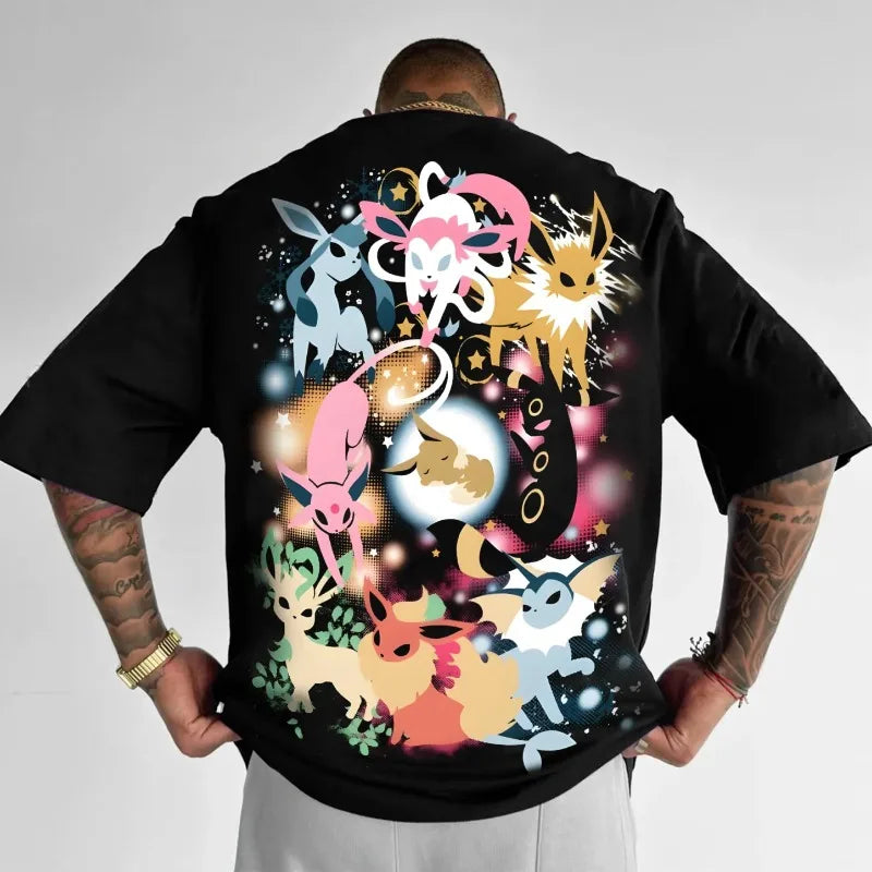 Anime Eevee Creative Printed T-shirt Cotton Men's and Women's New Summer Loose Casual Harajuku Short Sleeve Top