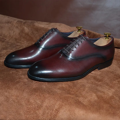 Italian Classic Mens Oxford Dress Shoes Genuine Leather Lace-up Plain Toe Burgundy Black Business Wedding Formal Shoes for Men