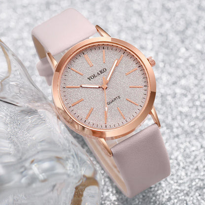 2PCS/Set Women's Watch Shiny Fashion PU Leather Analog Quartz Watches Rose Flower Bracelet