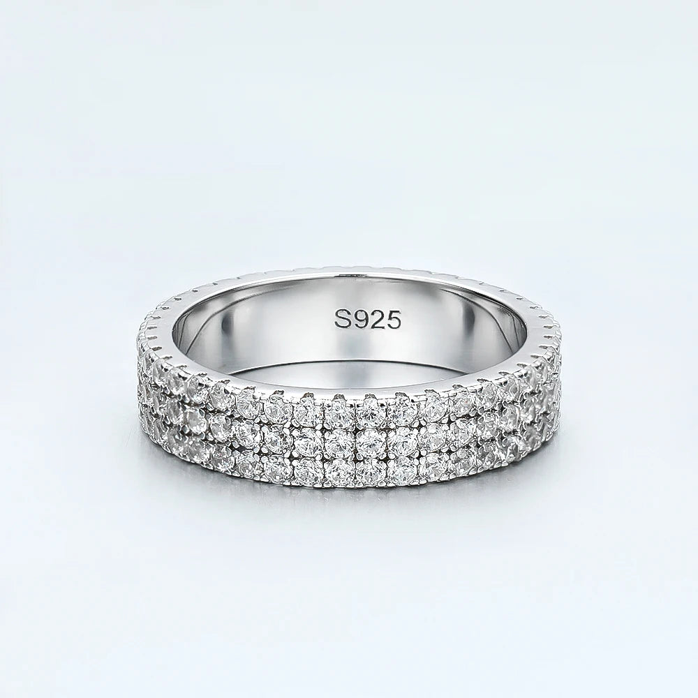 Full Moissanite Ring 925 Sterling Sliver Plated 18k Eternity Band Hip Hop Rings for Woman Man Party Sparkling Jewely