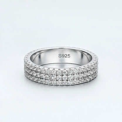 Full Moissanite Ring 925 Sterling Sliver Plated 18k Eternity Band Hip Hop Rings for Woman Man Party Sparkling Jewely