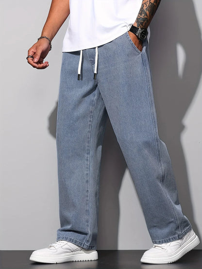 Calça Jeans Masculina Reta Casual, Calça Jeans Solta, Lavável à Máquina e à Mão, Uso em Todas as Estações, Uso Diário, Estilo Urbano