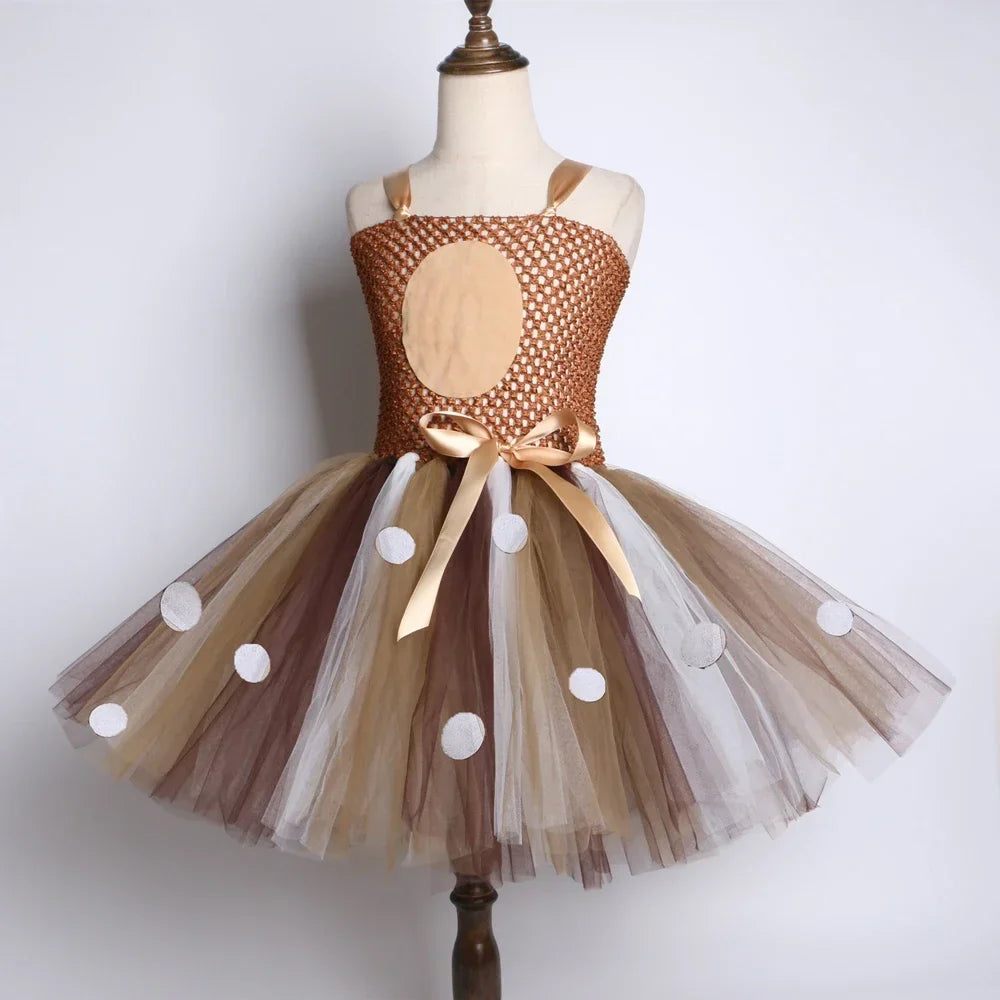 Deer Costume for Girls Christmas Tutu Dress Girls Fancy Elk Reindeer Dress Up Clothes Kids Halloween Birthday Party Costumes