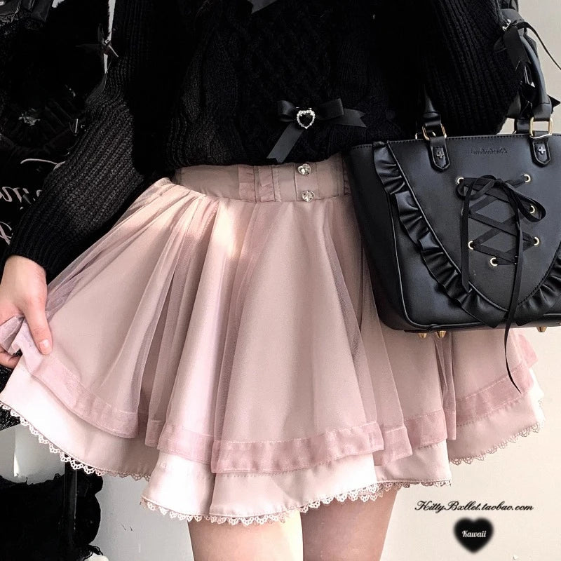 2024 Autumn And Winter New Japanese Short Skirt Lolita Mine Series Diamond Buckle 360 Degree Large Hemline Gauze Skirts Female