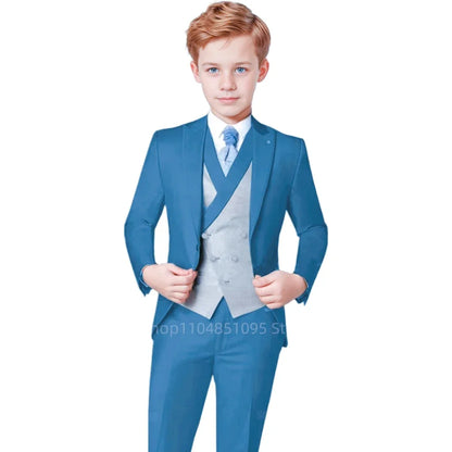 Elegant Orange Boy's Suit Set for Wedding 3 Pieces Suit Set Groom Tuxedo Sets Blazer Vest Pants Kids Guest Tuxedo Piano Suit