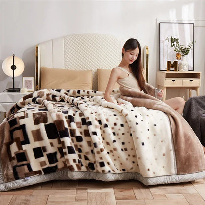 Double layers Raschel Mink Blankets Spring Winter Soft Warm Faux Fur Throw Blankets Heavy Fluffy Weighted Blankets