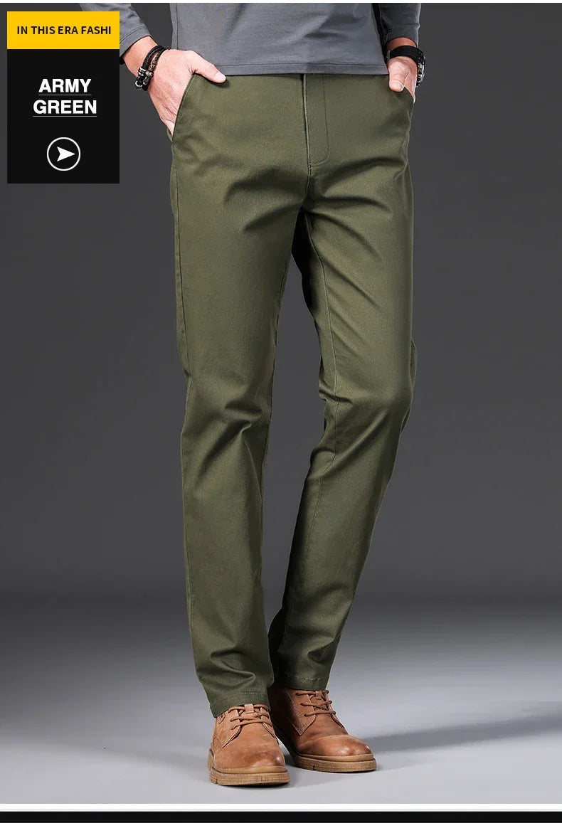 97% Cotton Classic Men's Casual Pants New Soft Cozy Elasticity Straight Business Trousers Fashion Branded Clothing Size 28-38