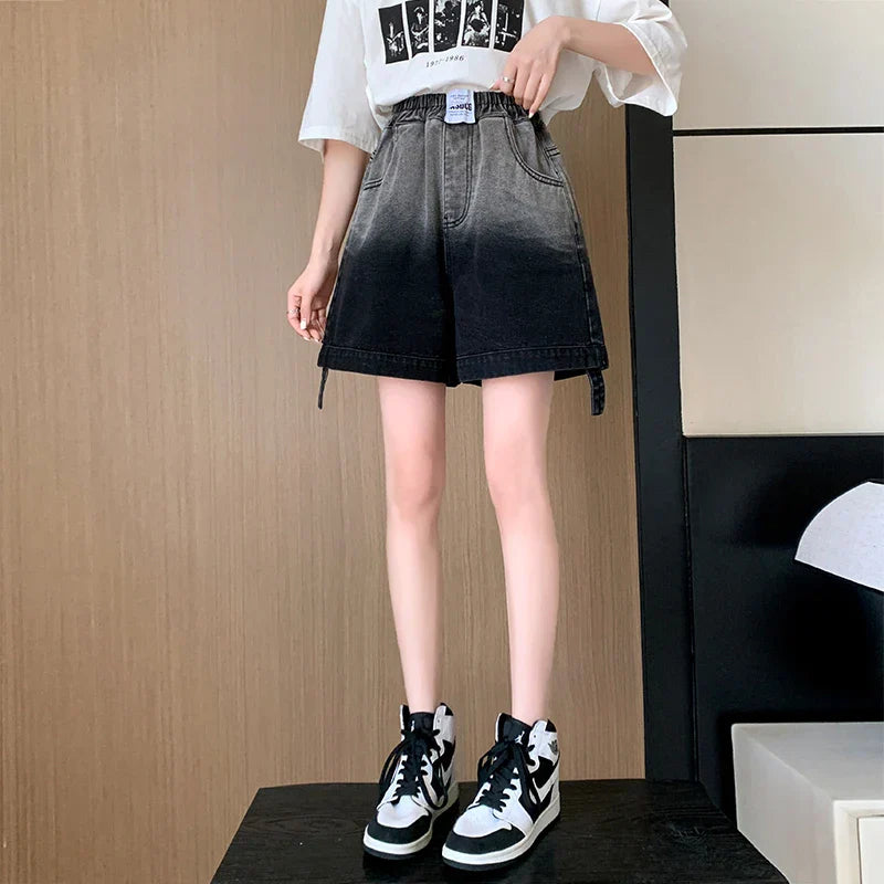 Plus Size Denim Shorts For Women Summer 2024 New High Elastic Waist Pockets Wide Leg Loose Jean Short Femme Hot Sale