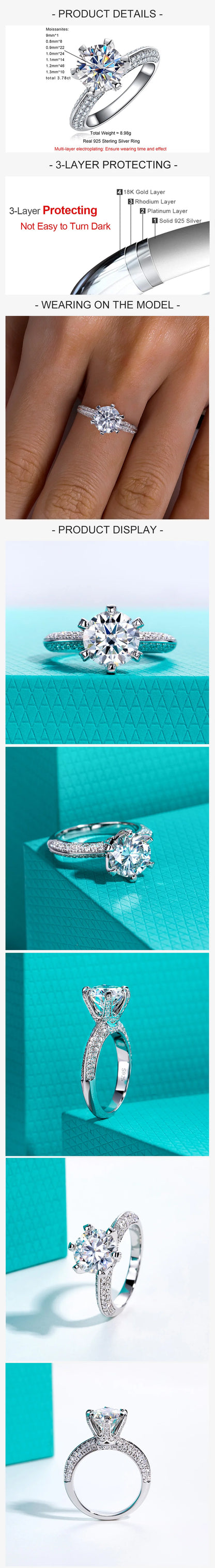 3ct D Color Moissanite Engagement Ring 18K Gold Plated 925 Sterling Silver Wedding Band for Women Jewelry Wholesale