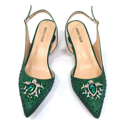 Sandals Woman Summer 2024 Hot Selling Design Pointed Toe Thin Heels Mature Ladies Shoes Matching Bag Set in Red Color
