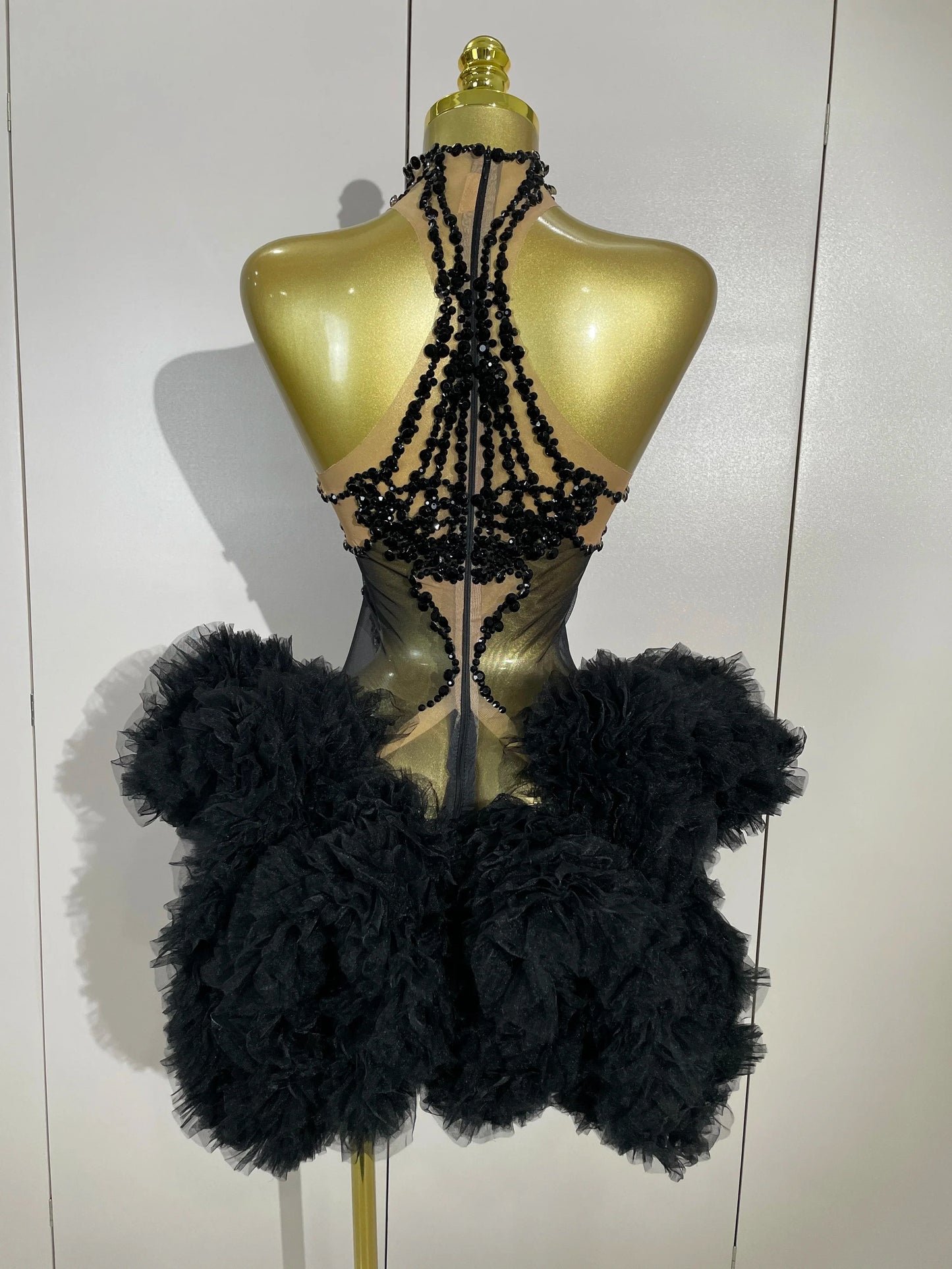 Mesh Sexy See Through Cocktail Mini Dress Women Eveing Luxury Birthday Party Singer Nightclub Show Stage Costume