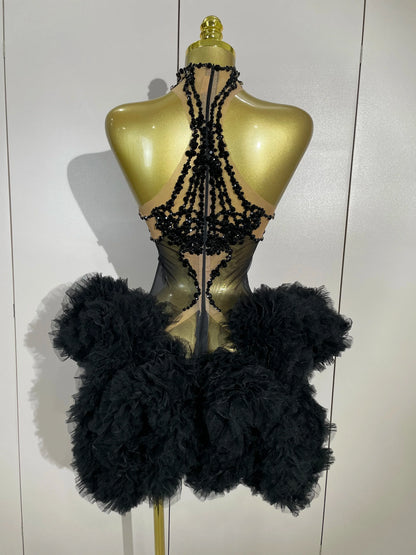 Mesh Sexy See Through Cocktail Mini Dress Women Eveing Luxury Birthday Party Singer Nightclub Show Stage Costume