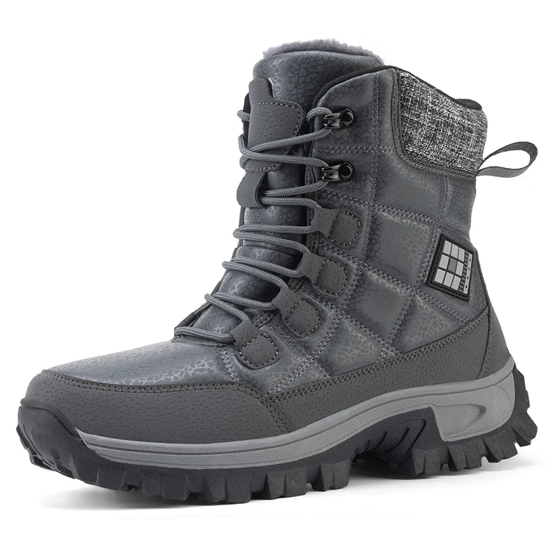 New Warm Plush Men's Snow Boots Lace Up High Top Men's Boots Waterproof Winter Ankle Boots Outdoor Anti-Slip Men Hiking Boots