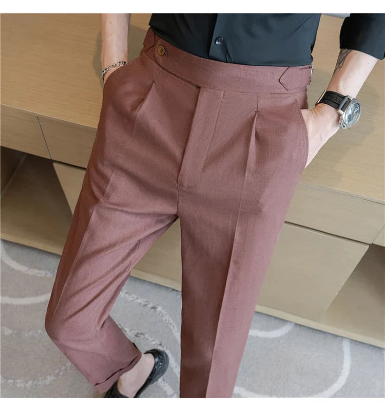 90% Linen 10% Cotton 2024 Suit Pants Naples Breathable Casual Pants Men's Height Suit Pant M-3XL Men's Straight Pants