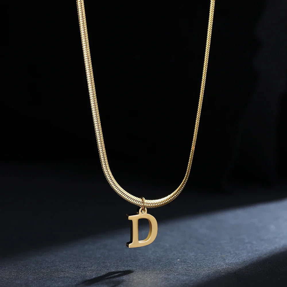 A-Z Alphabet Gold Plated Stainless Steel Pendant Necklace for Women Snake Chain Initial Letter Clavicle Necklaces Collar Jewelry