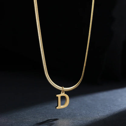 A-Z Alphabet Gold Plated Stainless Steel Pendant Necklace for Women Snake Chain Initial Letter Clavicle Necklaces Collar Jewelry
