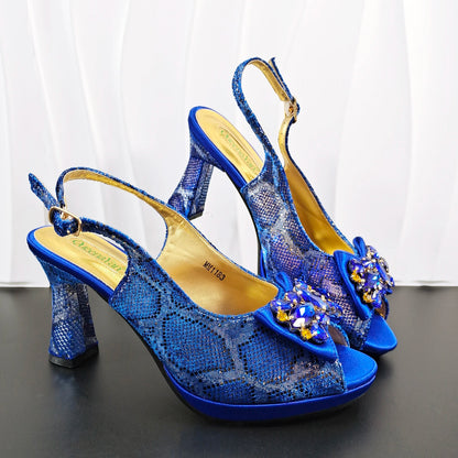 INS Purple Rhinestone-Embellished and Colorful Striped Design Party Wedding Peep Toe Bigger Size Ladies High Heels and Bag Set